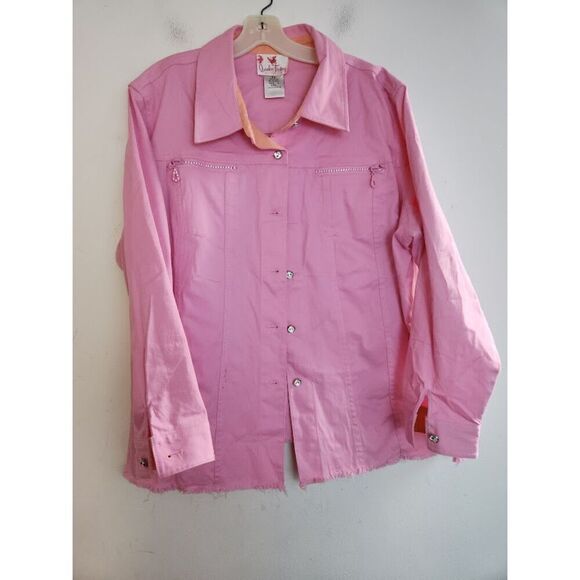 Quacker Factory Pink w/Orange Trim Rhinestone Detail Button Down Jacket size 2X - Picture 6 of 8